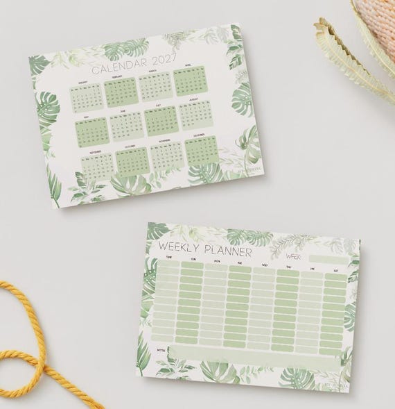 Tropical Botanical Planner Bundle – Undated Weekly & Monthly + 2027 Calendar (Digital Download)
