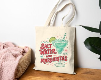 Salt Water and Margaritas Tote Bag | Margarita Illustration, Beach Vibes