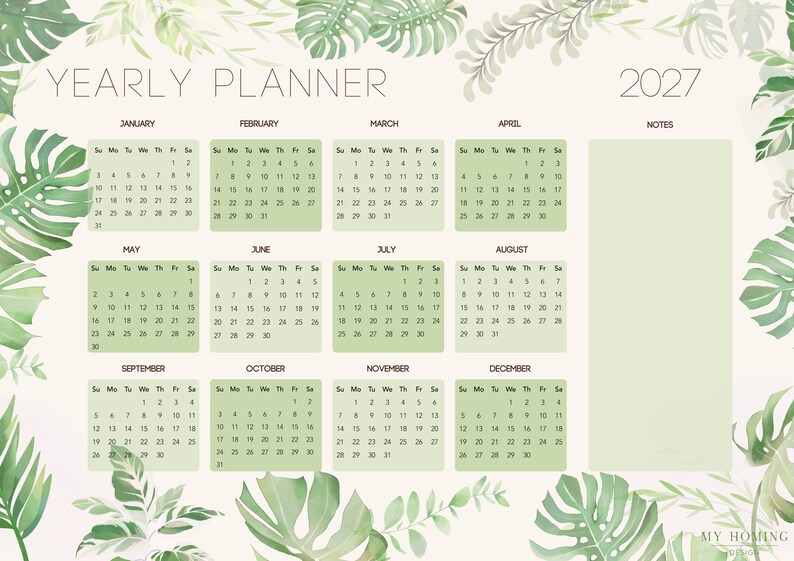 Tropical Botanical Planner Bundle – Undated Weekly & Monthly + 2027 Calendar (Digital Download) image 9