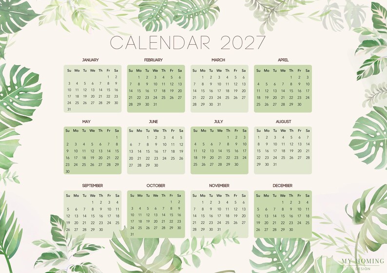 Tropical Botanical Planner Bundle – Undated Weekly & Monthly + 2027 Calendar (Digital Download) image 8