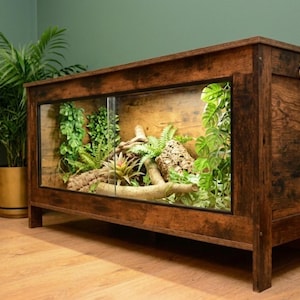 Dark Wood Vivarium / Tortoise House - Hinged Lid + Glass Doors - 1m (Between 3-4ft)