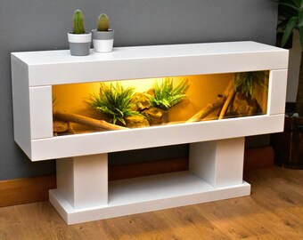 4ft White Modern Reptile Vivarium with Low Display Stand