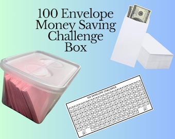 100 Day Money Saving Challenge Box: Laminated Envelopes & Stickers