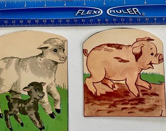 Vintage Farm Animal Cutouts – Cow, Calf, Pig, Sheep – Mid Century Ephemera for Journals