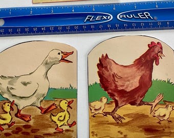 Vintage Farm Bird Cardstock Cutouts – Turkey, Hen, Ducklings – Mid Century Ephemera