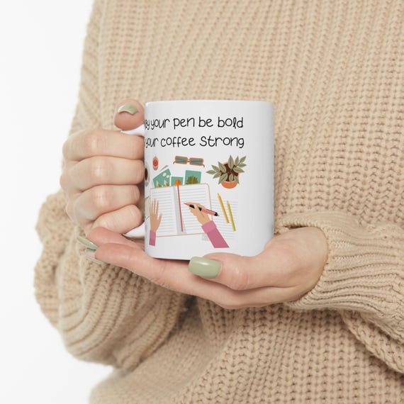 Inspirational Coffee Mug: Bold Pen Design, Gift for Writers