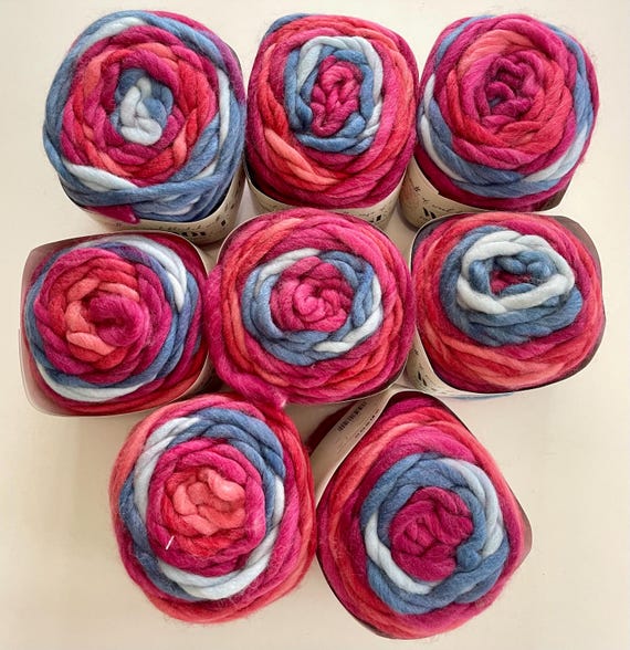 Wool blend multi color yarn, 8 balls, super bulky
