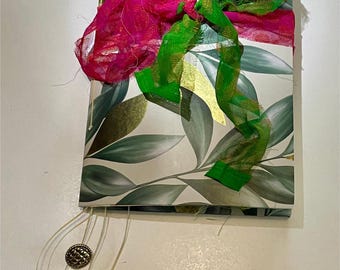 Handmade Green & Gold Junk Journal, Flexible Cover Scrapbook