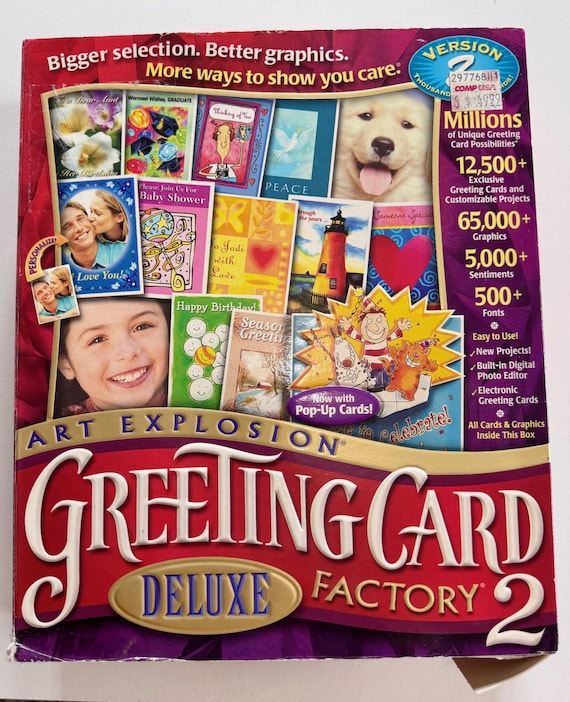 Vintage Computer Software for Making Greeting Cards, Art Explosion Greeting Card Factory Deluxe Version 2