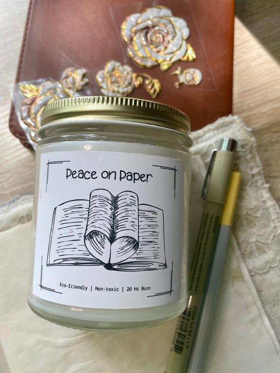 Writing Themed Candle: Peace on Paper Scented Candle - Book Lover Gift