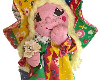 Handmade Folk Art Doll | Glass Jar Base, Blonde Braids