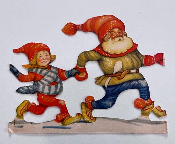 Vintage Swedish Tomte Paper Cutouts, Scandinavian Folk Art Christmas Decor