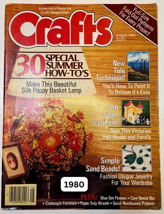 Vintage Crafts magazine August 1980, Summer themed Nostalgic Ephemera, Beads & Clothespin Crafts