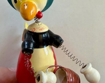 Vintage Goula Wooden Bobble Head Toy Spain 1960s Spring Neck Arms Novelty Figurine Mid Century Collectible