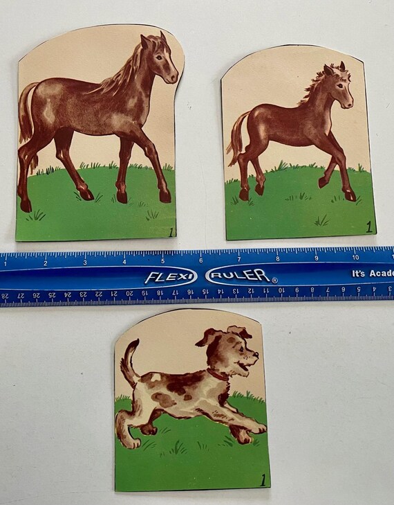 Vintage Animal Cardstock Cutouts – Horse, Pony, Dog Set – Mid-Century Educational Ephemera