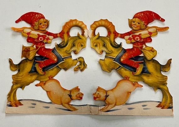 Vintage Swedish Tomte Paper Cutouts, Scandinavian Folk Art Christmas Decor