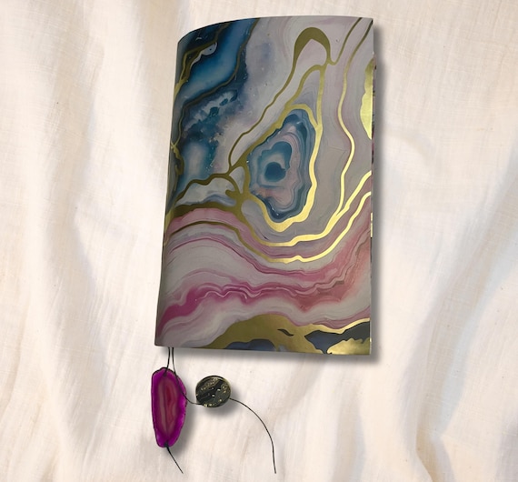 Handmade Marble Junk Journal: Pink, Blue & Gold - 56 Page Diary