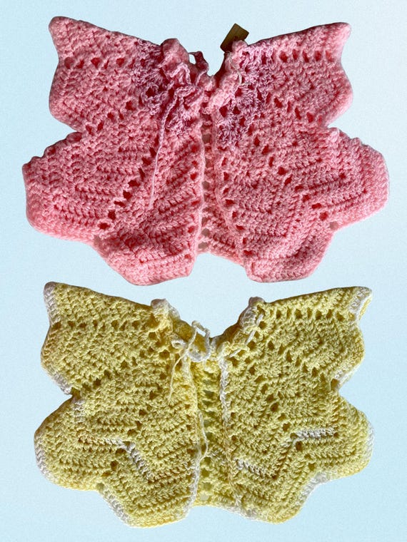 Handmade Crocheted Baby Bundle - pink top & yellow top