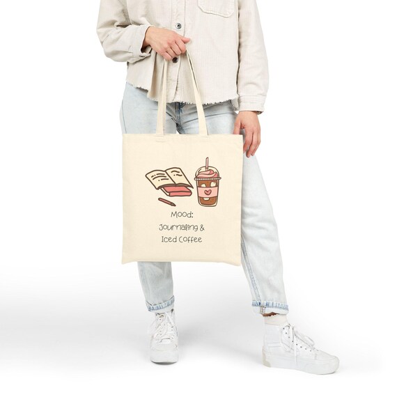 Mood Journaling & Iced Coffee Tote Bag, Cute Aesthetic Gift for Writers, Readers, Bookish Girls Cotton Canvas Tote Bag | Free Shipping