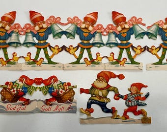 Vintage Swedish Tomte Paper Cutouts, Scandinavian Folk Art Christmas Decor