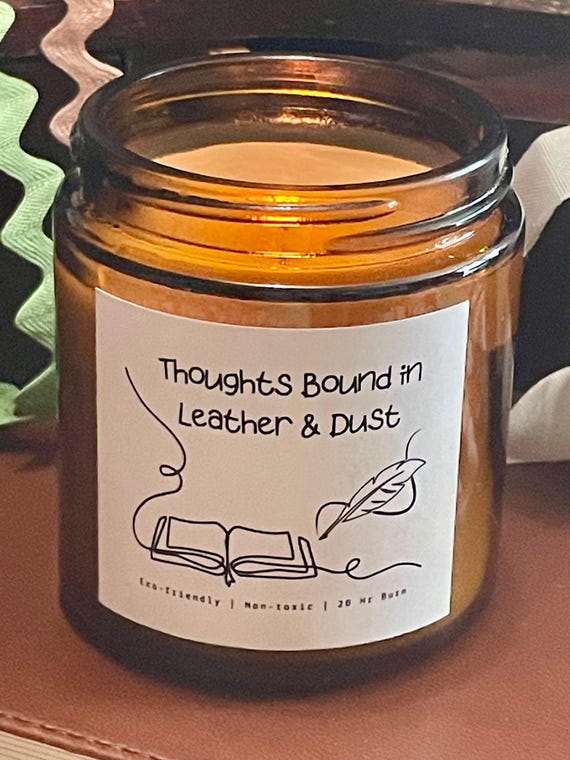 Bookish Theme Candle, Thoughts Bound in Leather & Dust, Creamy Vanilla and Coffee Scent, Cozy Home Decor, Aromatherapy for Self Care
