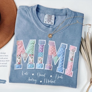 Personalized Mimi Comfort Colors® Shirt, Mothers Day Gift, Custom mimi Tee With Grandkids Names, Faux Patchwork Mimi Tee, Gift For Gigi Nana