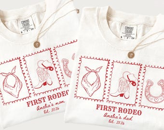 First Rodeo Family Matching Shirts Comfort Colors®: Western Mama Daddy Est 2026 Tee, Cowboy Cowgirl First Birthday Gift Outfit