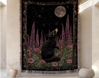 Raccoon Woven Blanket, Raccoon Tapestry, Nature Lover Gift, Raccoon Lovers Blanket, Cozy Autumn Blanket, Raccoon Moon Blanket, Raccoon Decor