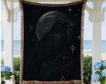Ravens Woven Blanket, Crow Lover Gift, Gothic Home Decor accents, Bird Watching Throw Blanket, Animal Print Blanket, Cozy Throw Blanket Gift
