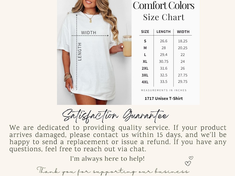 May include: A white unisex t-shirt with a size chart. The chart lists measurements in inches for sizes S through 4XL. The shirt is labeled as a 1717 Unisex T-Shirt.