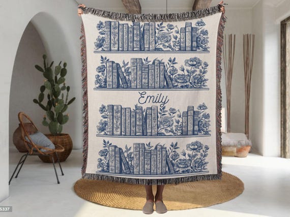 Custom Book Lover Blanket, Cozy Reading Blanket for Book Lovers, Personalized Name Gift, Christmas Gift for Reader, Library Bookish Quilt