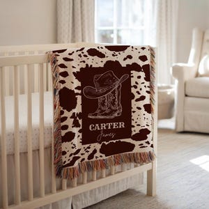Personalized Cowboy Woven Baby Blanket, Western Cowboy Boys Blanket, Heirloom Blanket, Newborn Name Blanket, Baby Name Woven Throw Blanket