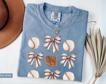 Comfort Colors® Coquette Baseball Shirt, Baseball Mom Shirt, Womens Baseball Shirt, Baseball Lover Shirt, Baseball Season, Baseball Bow Gift