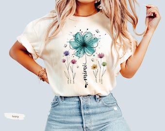 Personalized Mimi Comfort Colors® Shirt, Mothers Day Gift, mimi Tee With Grandkids Names, Custom Birthflower Mimi Tee, Gift For Gigi Nana