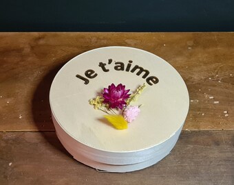 Boîte camembert Bois Gravure Fleurs séchées cadeau idéal Personnalisé