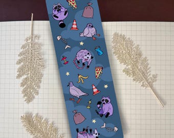 Waschbär, Possum, Taube Lesezeichen: Strassenfreunde Kunst - Geschenk für Buchliebhaber