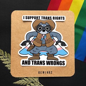 TRANS PRIDE STICKER - LGBT - Dumme Cowboy Waschbär - glänzender Vinyl Aufkleber für Laptops, Journals, Wasserflaschen etc