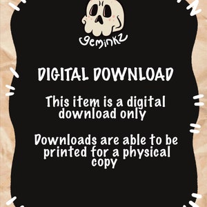 May include: Black and white digital download graphic with a skull illustration and the text "DIGITAL DOWNLOAD This item is a digital download only Downloads are able to be printed for a physical copy"