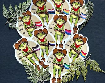 LGBTQ+ Pride Cowboy Frog Sticker: Y'all Means All Glossy Vinyl