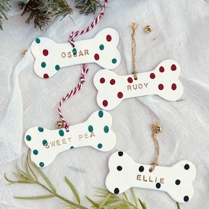 Personalized Dog Bone Christmas Ornament: Handmade Clay Pet Gift