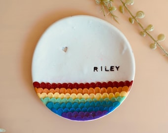 Handmade Rainbow Clay Trinket Dish: Personalized Jewelry Tray
