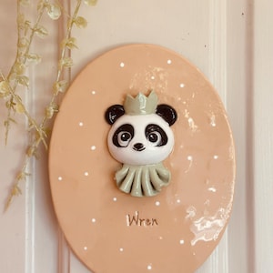 Personalized Clay Panda Nursery Decor: Handmade Kids Room Art
