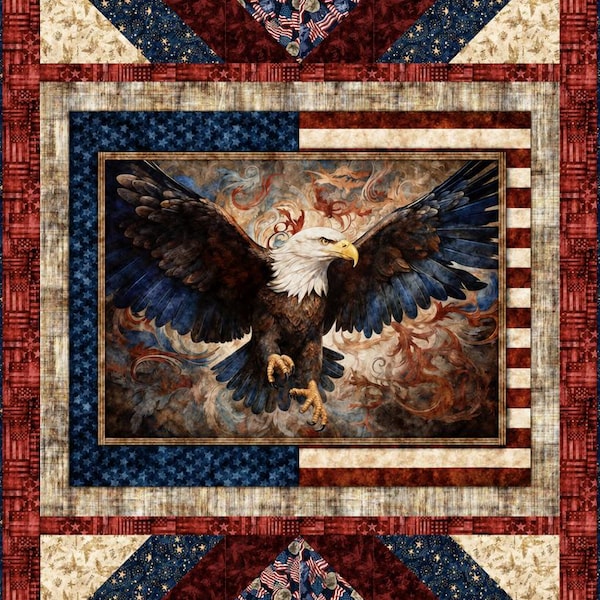 QT Fabrics 1776 October Sky American Eagle Quilt Kit 48x68 – Patriotic Quilt Top, Binding & Pattern