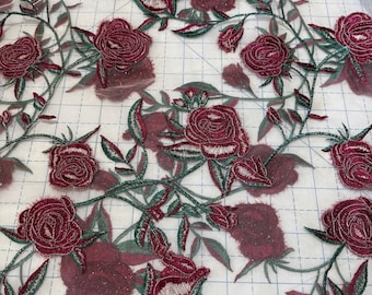 Ember Retro Glam – Roses on Mesh Embroidered Fabric 216B