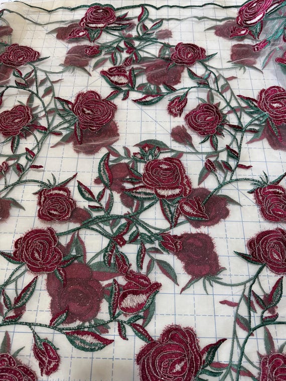 Ember Retro Glam – Roses on Mesh Embroidered Fabric 216B