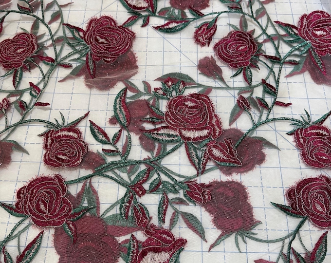 Ember Retro Glam – Roses on Mesh Embroidered Fabric 216B