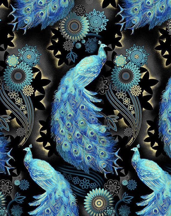 Magnificent Peacock – Peacock Dance in Azure & Gold Metallic Q5