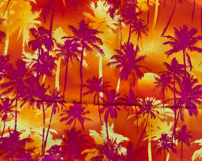 Sunset Palm Trees Tropical Fabric – Timeless Treasures – Bright Orange & Pink – 7/8 Yard 334