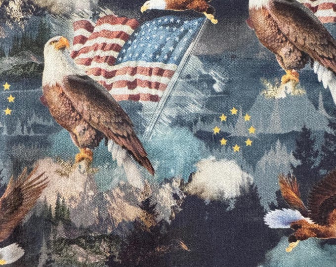 Majestic Eagles & American Flags – Patriotic Scenic Fabric 198