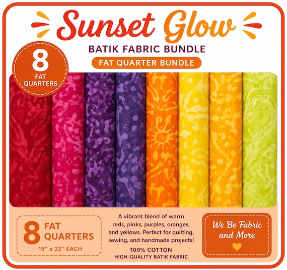 Sunset Glow Batik Bundle 8 Fat Quarters – Riley Blake Batik Fabric Bundle, Warm Color Quilting Fabric, Red Orange Yellow FQ Set